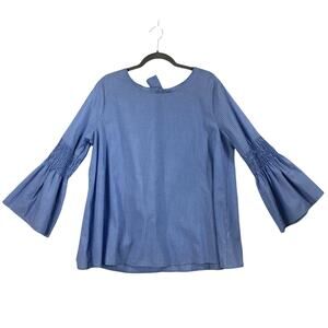 Halogen Blue Stripe Cotton Bell Sleeves Top Size Large